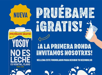 Reembolsos valorados en 1,90 € cada uno, por la compra de briks de 1 litro de Yo Soy No es Leche Reembolsos valorados en 1,90 € cada uno, por la compra de briks de 1 litro de Yo Soy No es Leche
